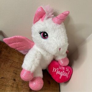 You're So Magical Pink Heart White Unicorn Sparkle Wings Plush 10" Stuffed Anima
